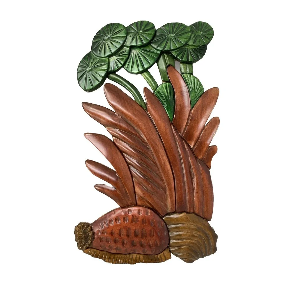 VTG Carved Wooden Tropical Botanical Wall Art Bohemian Decor Lot Of Two 11